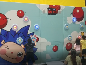 Interactive game on trampoline