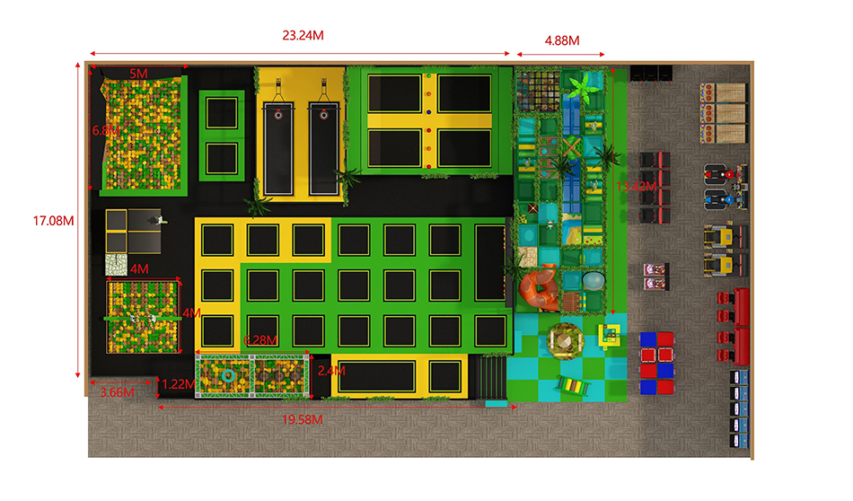 BJ-JD016 - Trampoline area with soft playground - Trampoline Park | Bluejayset Playground Heaven