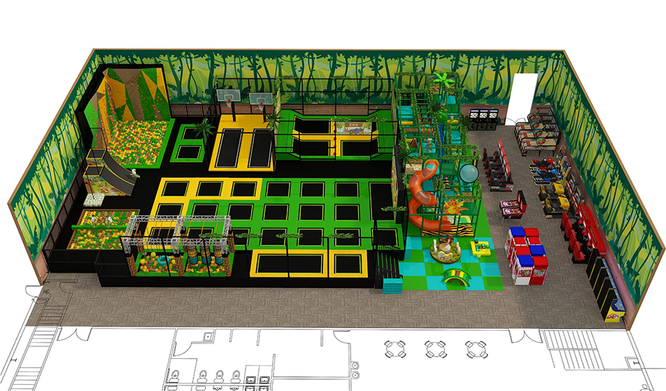 BJ-JD016 - Trampoline area with soft playground - Trampoline Park | Bluejayset Playground Heaven